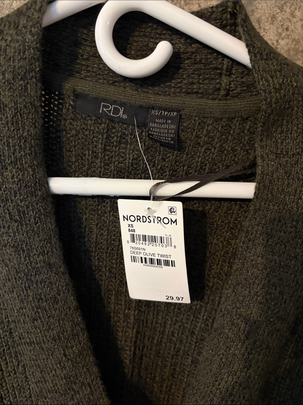 RDI Deep Olive Open-Front Twist Knit Cardigan